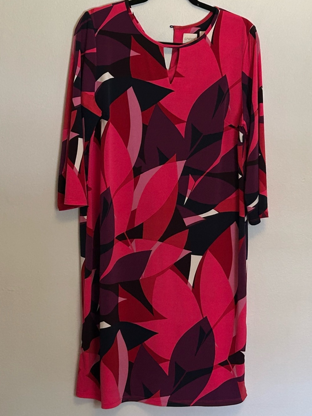 Chico's Pink and Purple Leaf-Print Long Sleeve Shift Dress